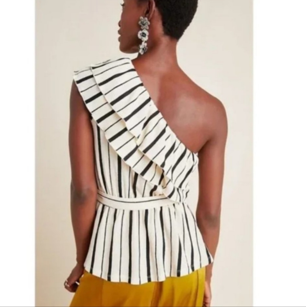 Anthropologie Maeve Rita striped One Shoulder ruffled top - Picture 2 of 9